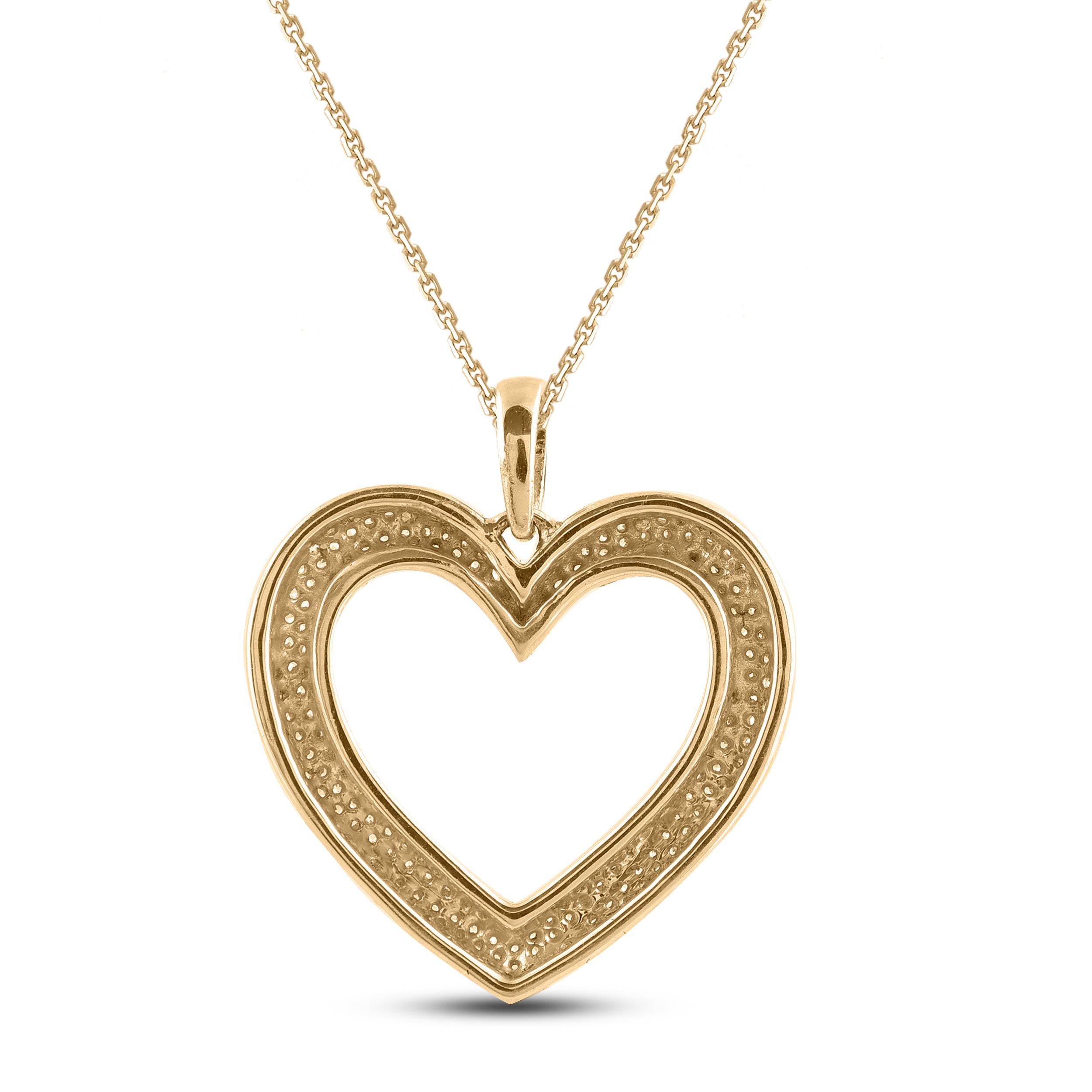 Contemporary TJD 0.50 Carat Natural Round Diamond 14 Karat Yellow Gold Heart Pendant Necklace For Sale