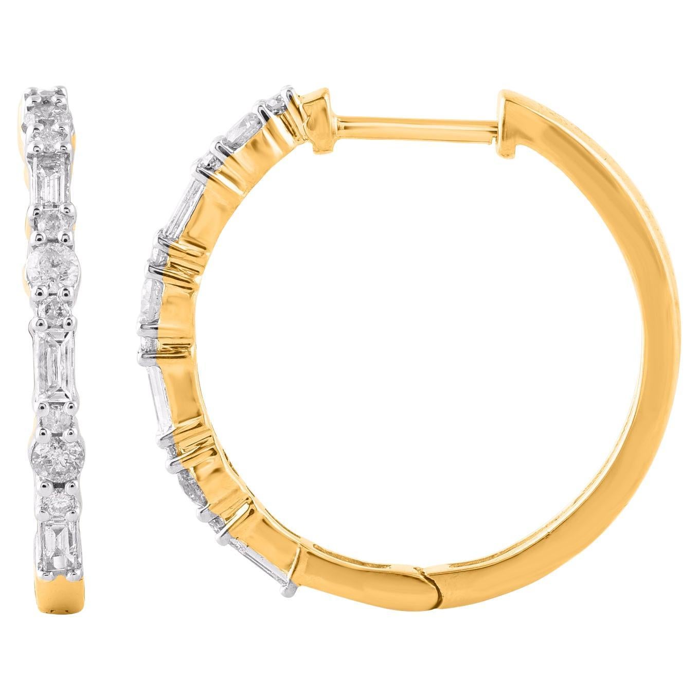 TJD 0,50 Karat natürlicher runder Diamant 14 Karat Gelbgold Creolen Ohrringe