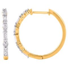TJD 0.50 Carat Natural Round Diamond 14 Karat Yellow Gold Hoop Earrings