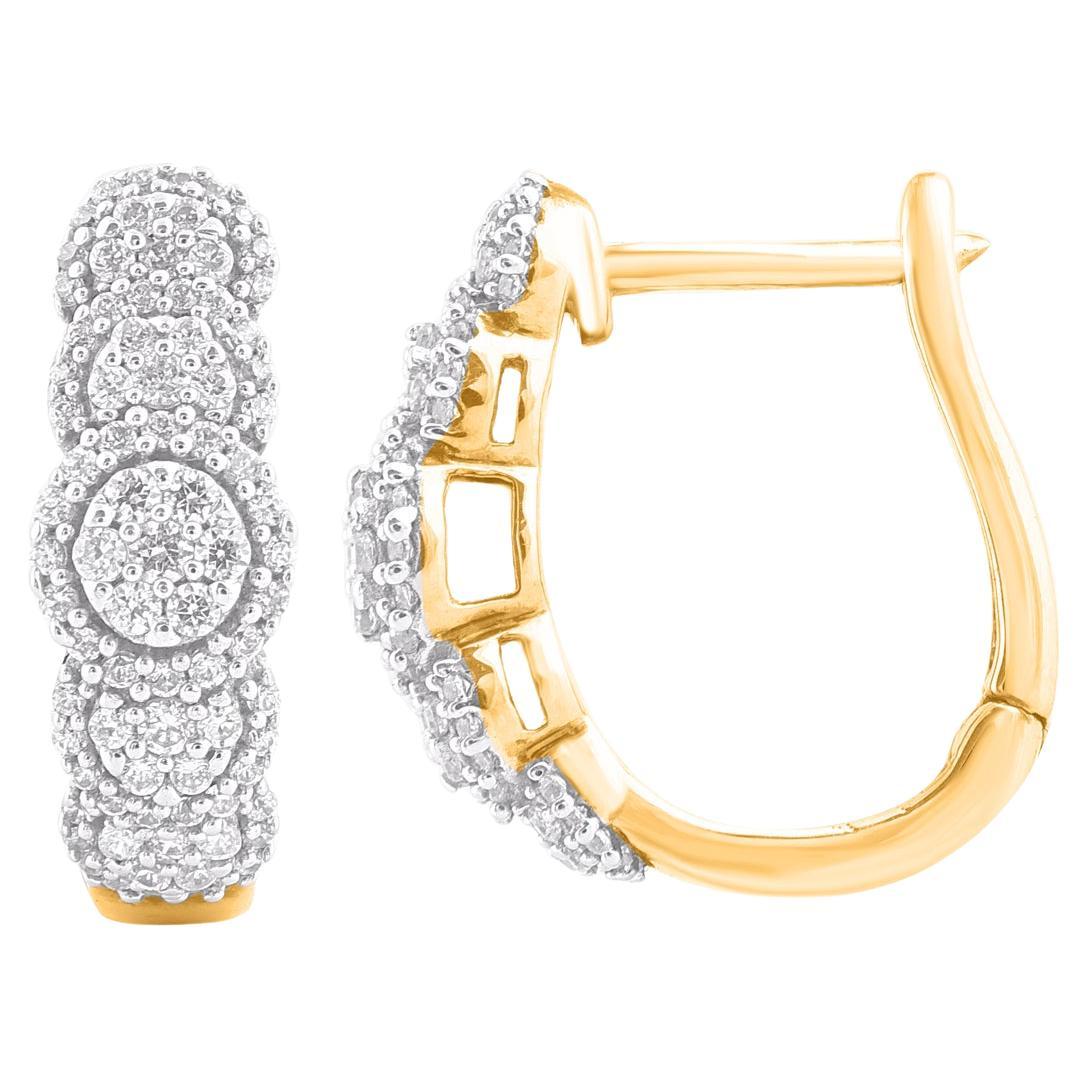 TJD 0.50 Carat Natural Round Diamond 14 Karat Yellow Gold Hoop Earrings