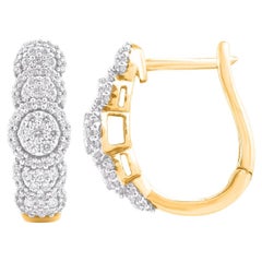 TJD 0.50 Carat Natural Round Diamond 14 Karat Yellow Gold Hoop Earrings