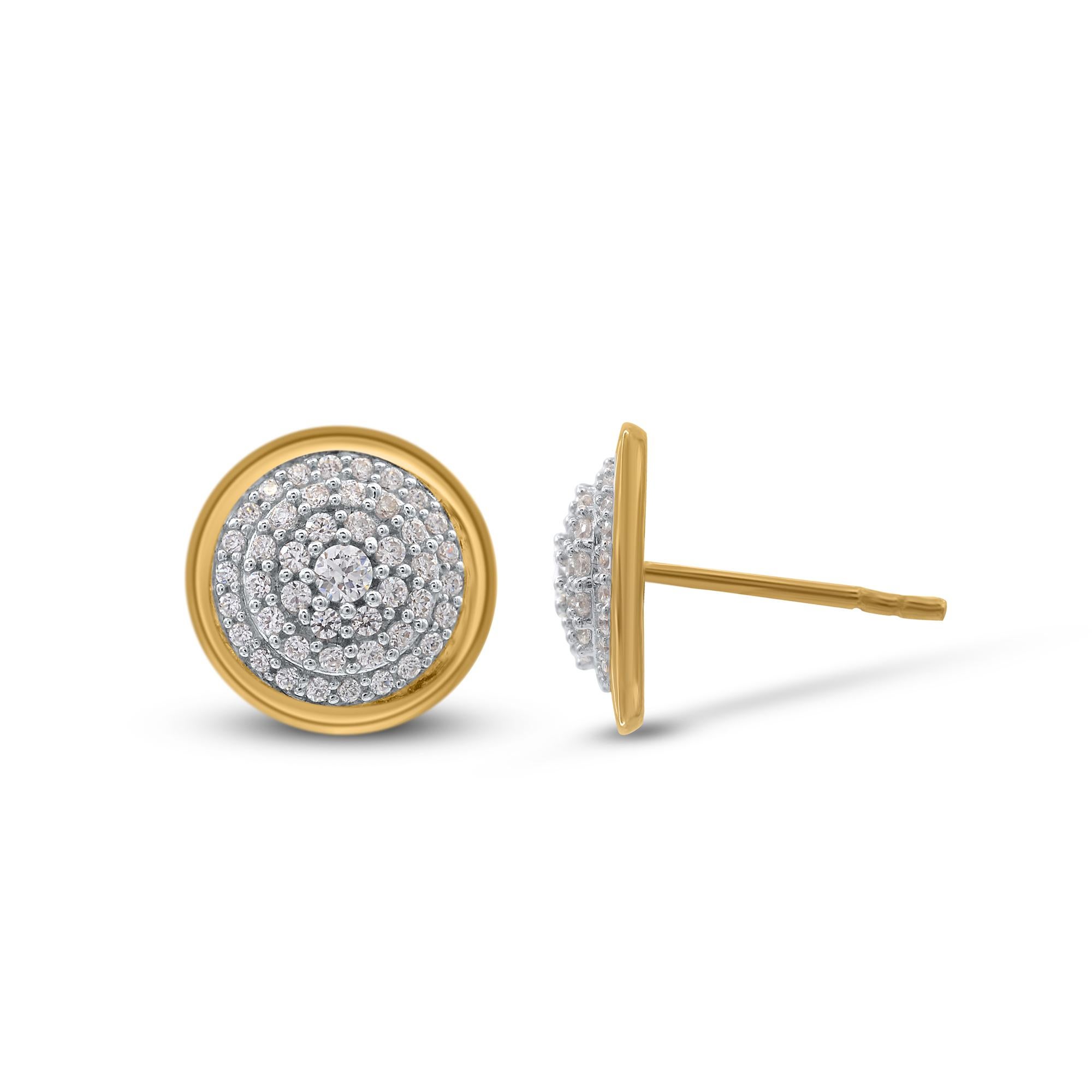 Timeless and elegant, these diamond stud earring are a style you'll wear with every look in your wardrobe. This earring is beautifully designed and studded with 90 natural brilliant cut diamond and single cut round diamonds set in prong setting. We