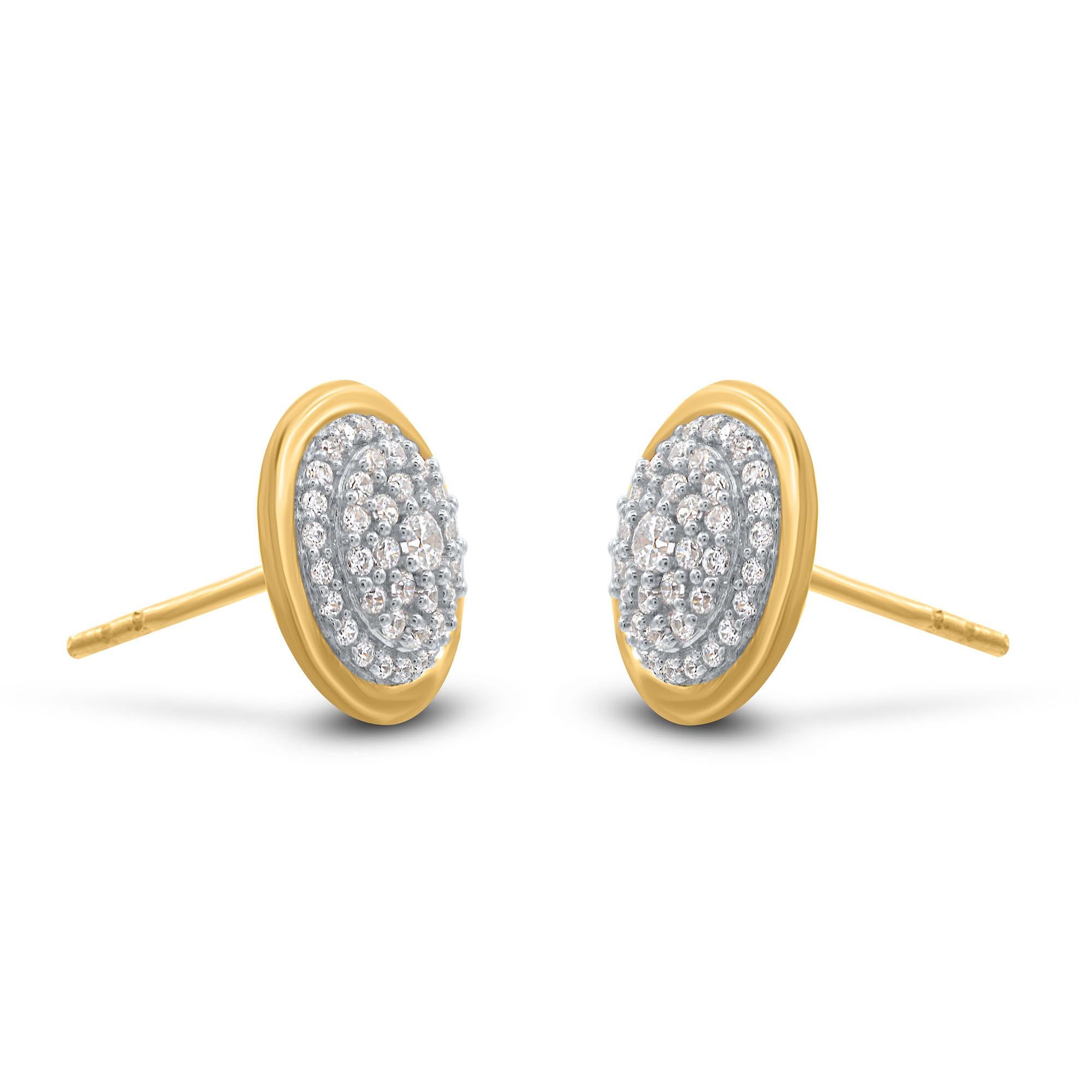 Art Deco TJD 0.50 Carat Natural Round Diamond 14 Karat Yellow Gold Stud Earring For Sale