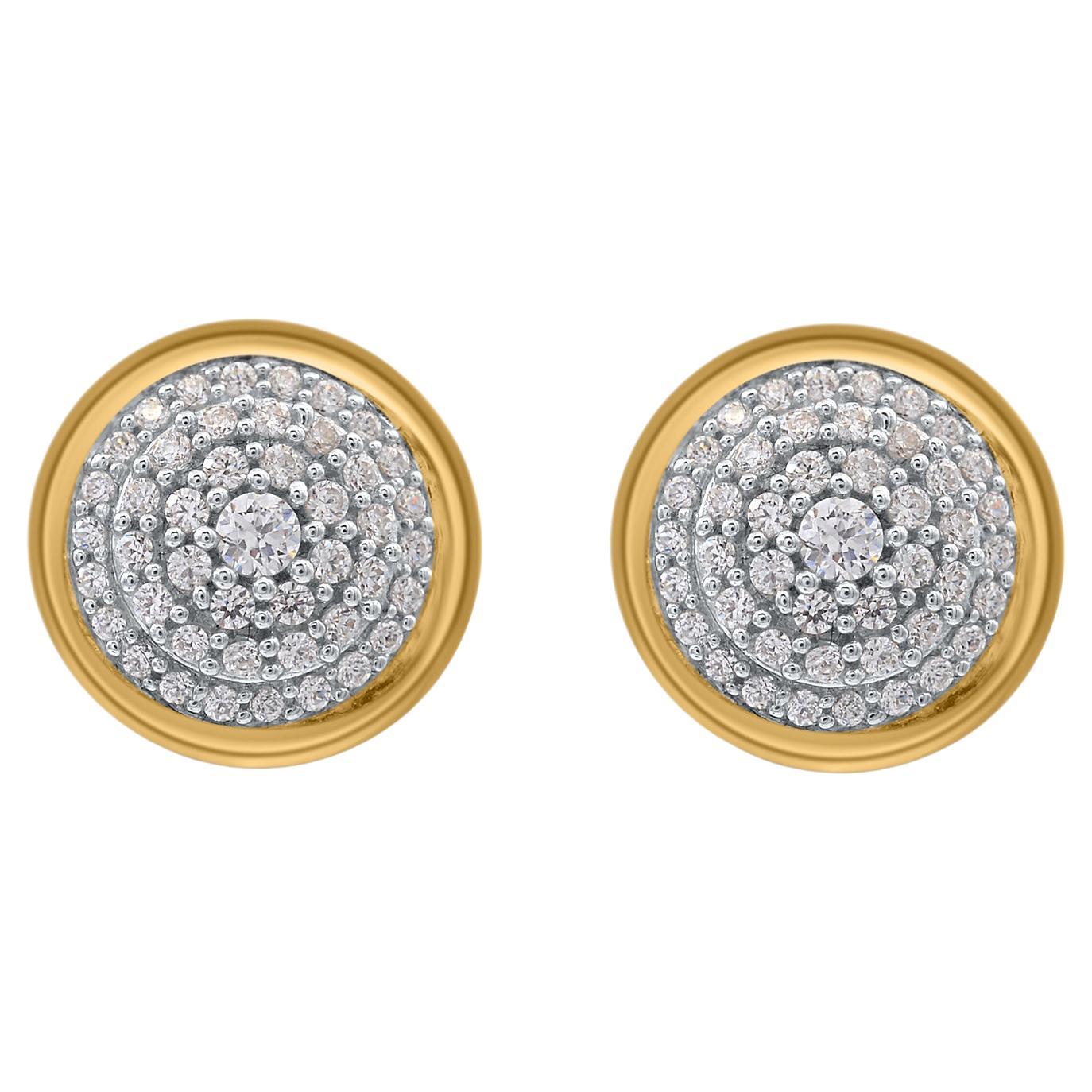 TJD 0.50 Carat Natural Round Diamond 14 Karat Yellow Gold Stud Earring For Sale