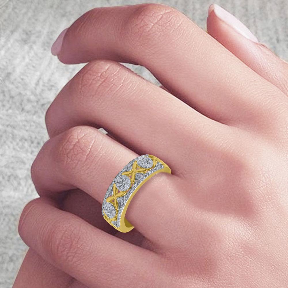 TJD 0.50 Carat Natural Round Diamond 14 Karat Yellow Gold Wedding Band Ring In New Condition For Sale In New York, NY