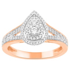 TJD 0.50 Carat Natural Round Diamond 14KT Rose Gold Pear Shape Halo Ring