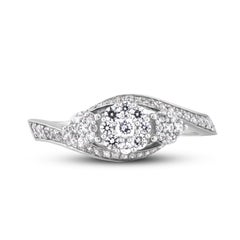TJD 0.50 Carat Natural Round Diamond 14KT White Gold 3 cluster engagement Ring