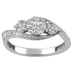 Bague de fiançailles à 3 grappes en or blanc 14 carats avec diamant rond naturel de 0,50 carat TJD