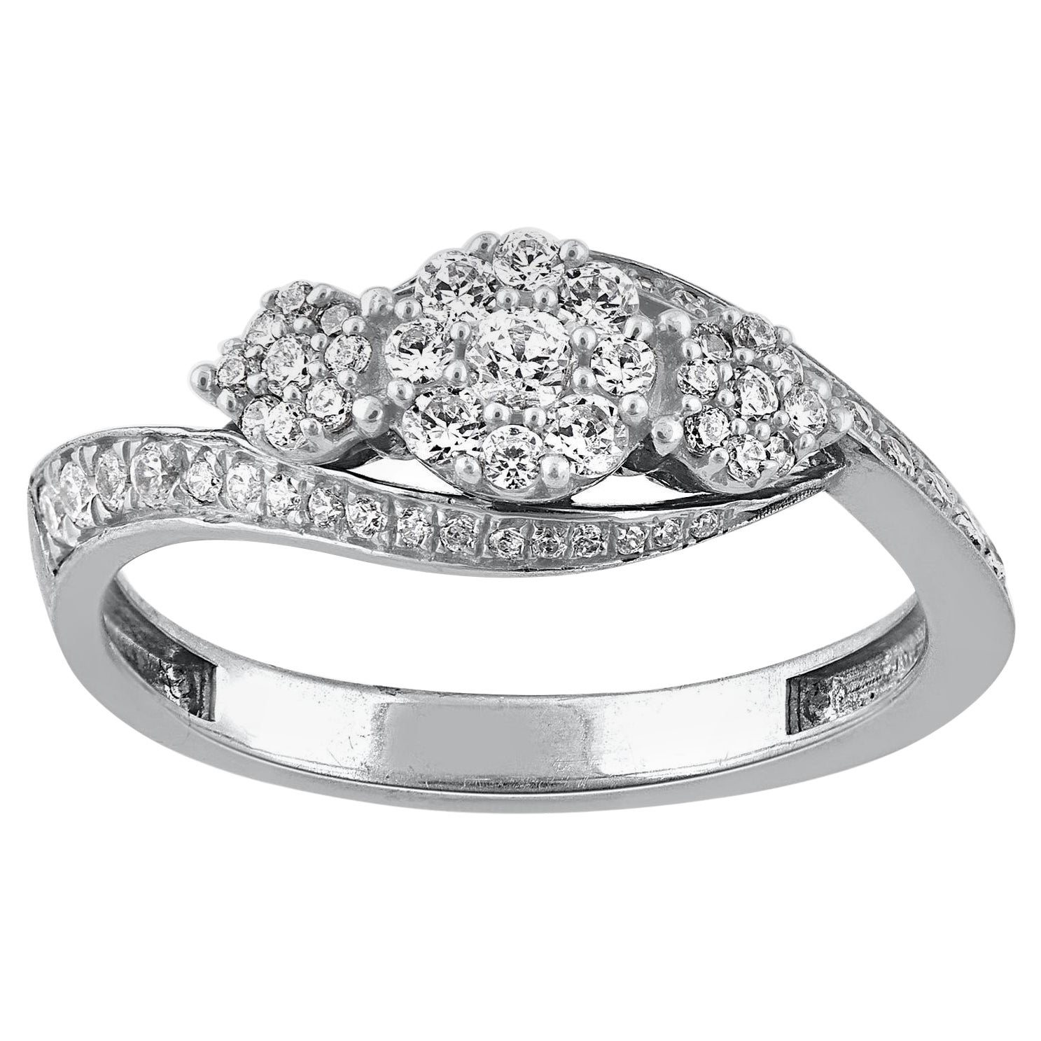 TJD 0.50 Carat Natural Round Diamond 14KT White Gold 3 cluster engagement Ring
