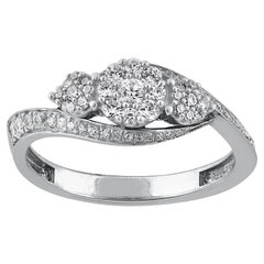 TJD 0.50 Carat Natural Round Diamond 14KT White Gold 3 cluster engagement Ring