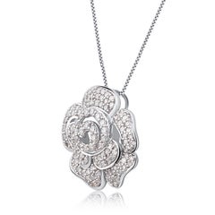 TJD 0.50 Carat Natural Round Diamond 14KT White Gold Rose Pendant Necklace