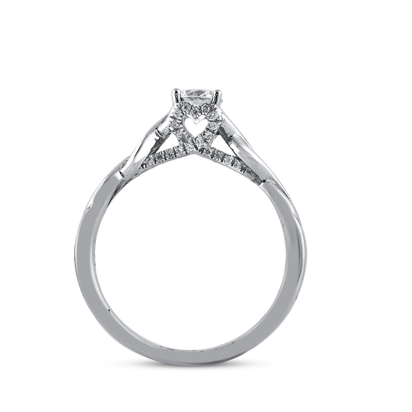 Bague de mariage solitaire en or blanc 14 carats avec diamant rond naturel de 0,50 carat TJD Neuf - En vente à New York, NY