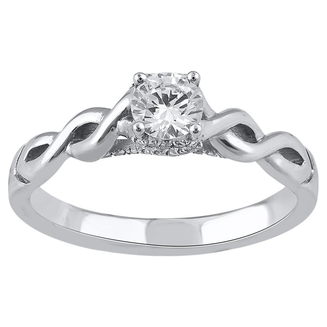 TJD 0.50 Carat Natural Round Diamond 14KT White Gold Solitaire Wedding Ring For Sale
