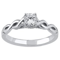 Bague de mariage solitaire en or blanc 14 carats avec diamant rond naturel de 0,50 carat TJD