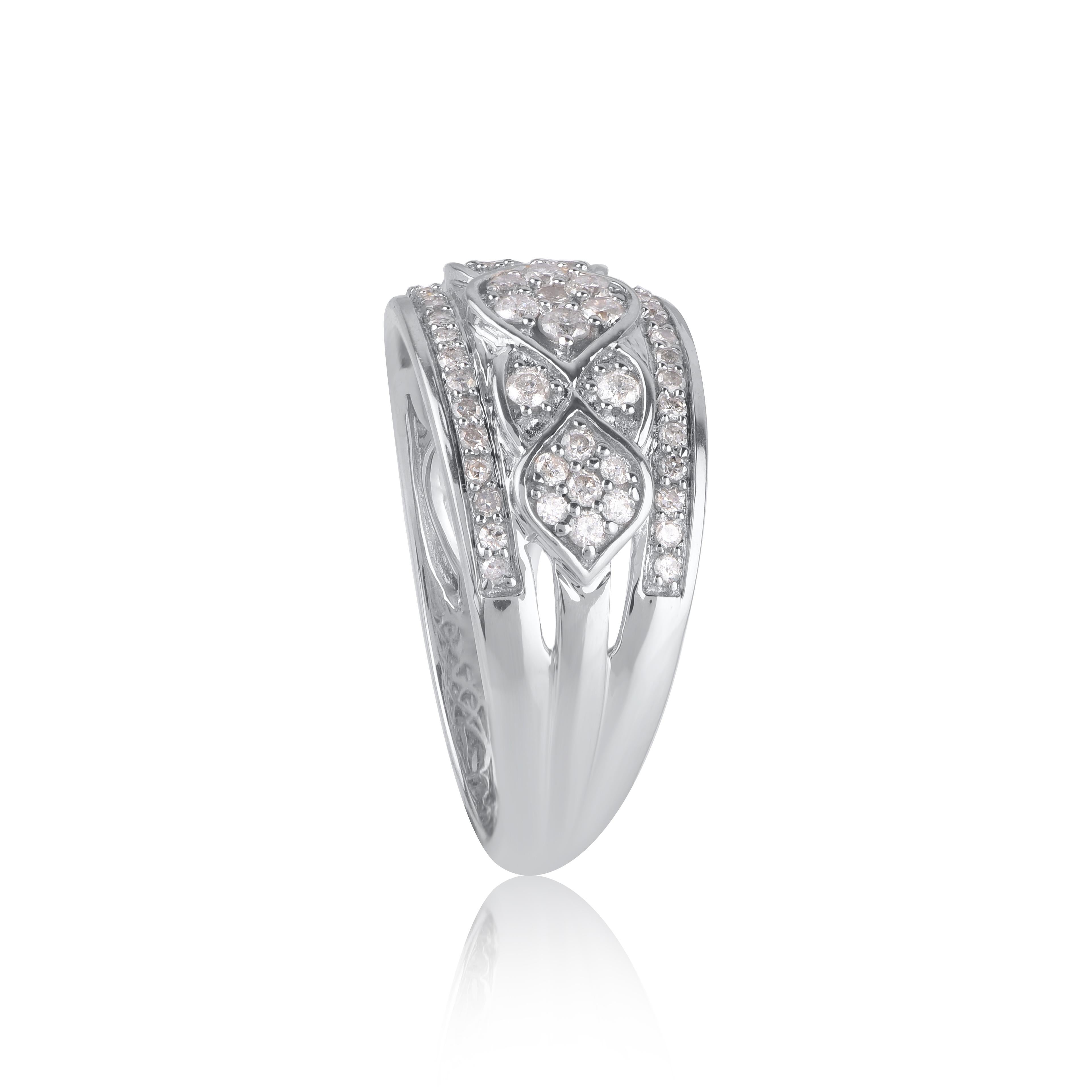 Contemporary TJD 0.50 Carat Natural Round Diamond 14KT White Gold Wedding Band Ring For Sale