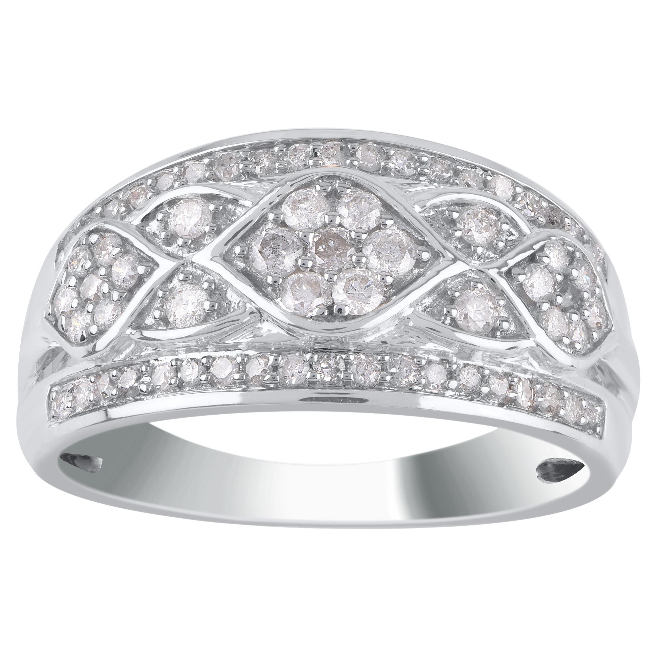 TJD 0.50 Carat Natural Round Diamond 14KT White Gold Wedding Band Ring