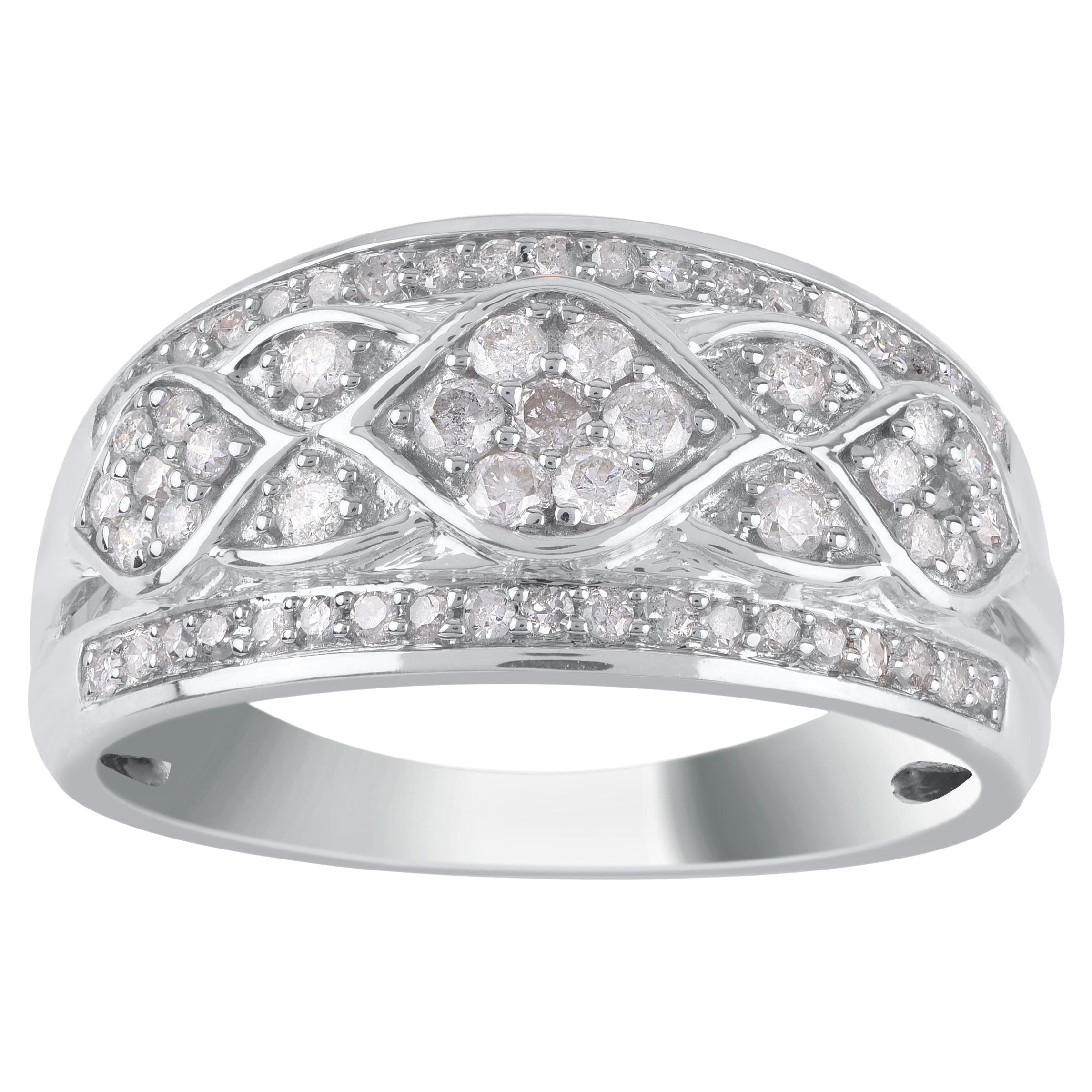 TJD 0.50 Carat Natural Round Diamond 14KT White Gold Wedding Band Ring For Sale