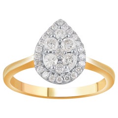 TJD 0.50 Carat Natural Round Diamond 14KT Yellow Gold Pear Shape Halo Ring
