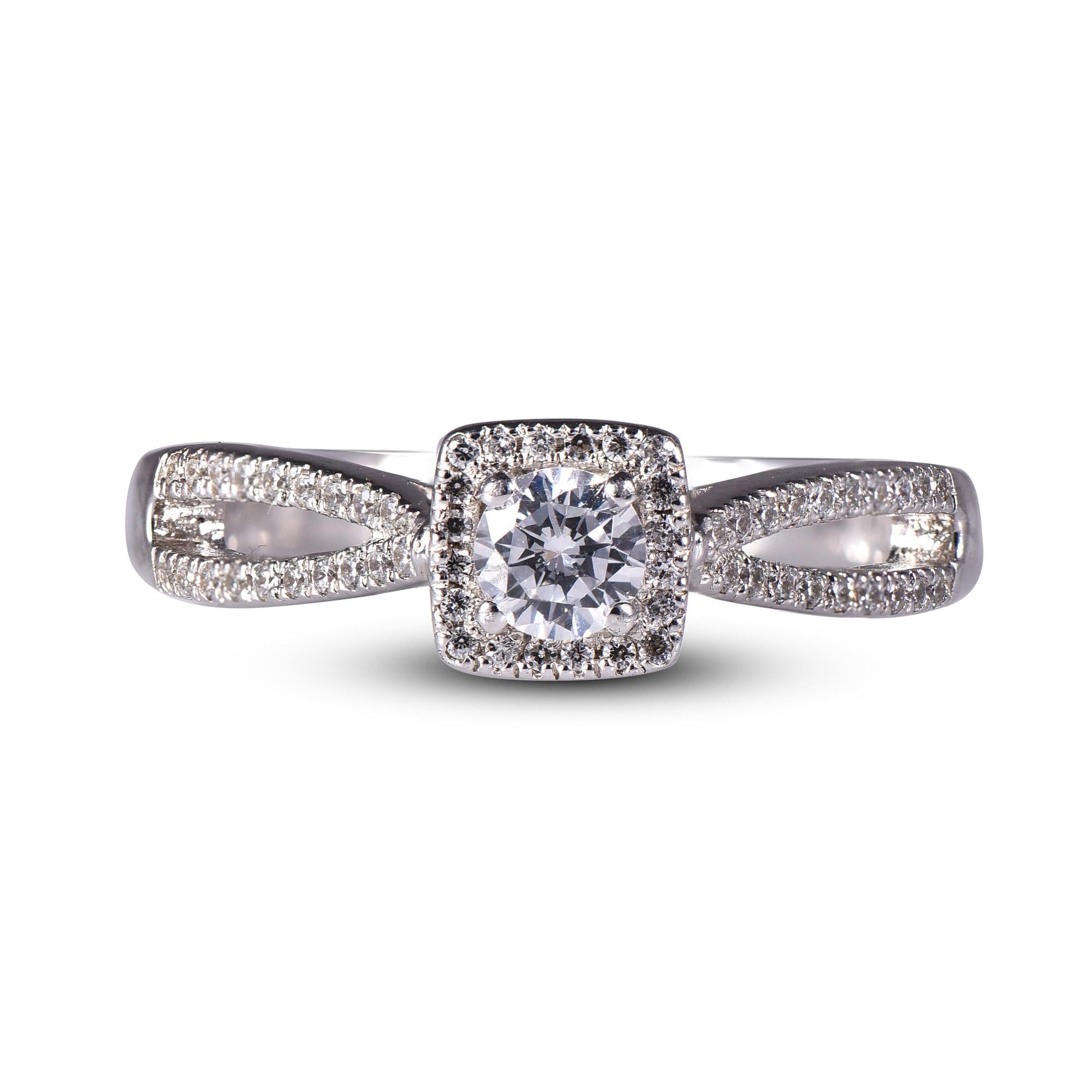 TJD 0,50 Karat Natürlicher Runder Diamant 18K Weißgold Quadratischer Halo Verlobungsring (Moderne) im Angebot