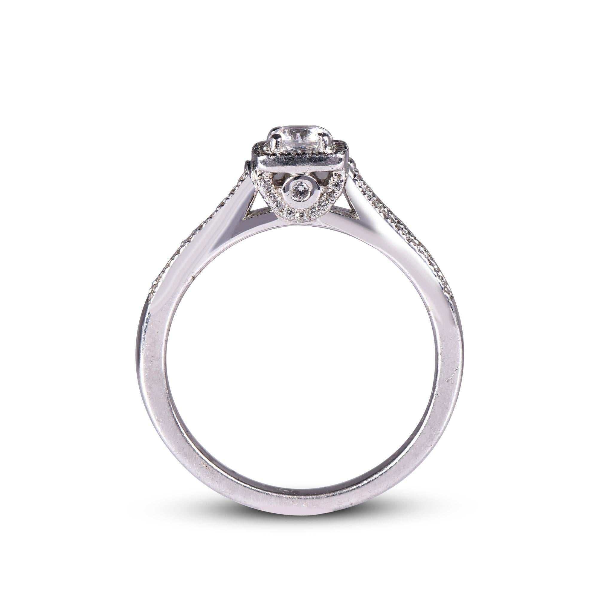 TJD 0,50 Karat Natürlicher Runder Diamant 18K Weißgold Quadratischer Halo Verlobungsring (Rundschliff) im Angebot
