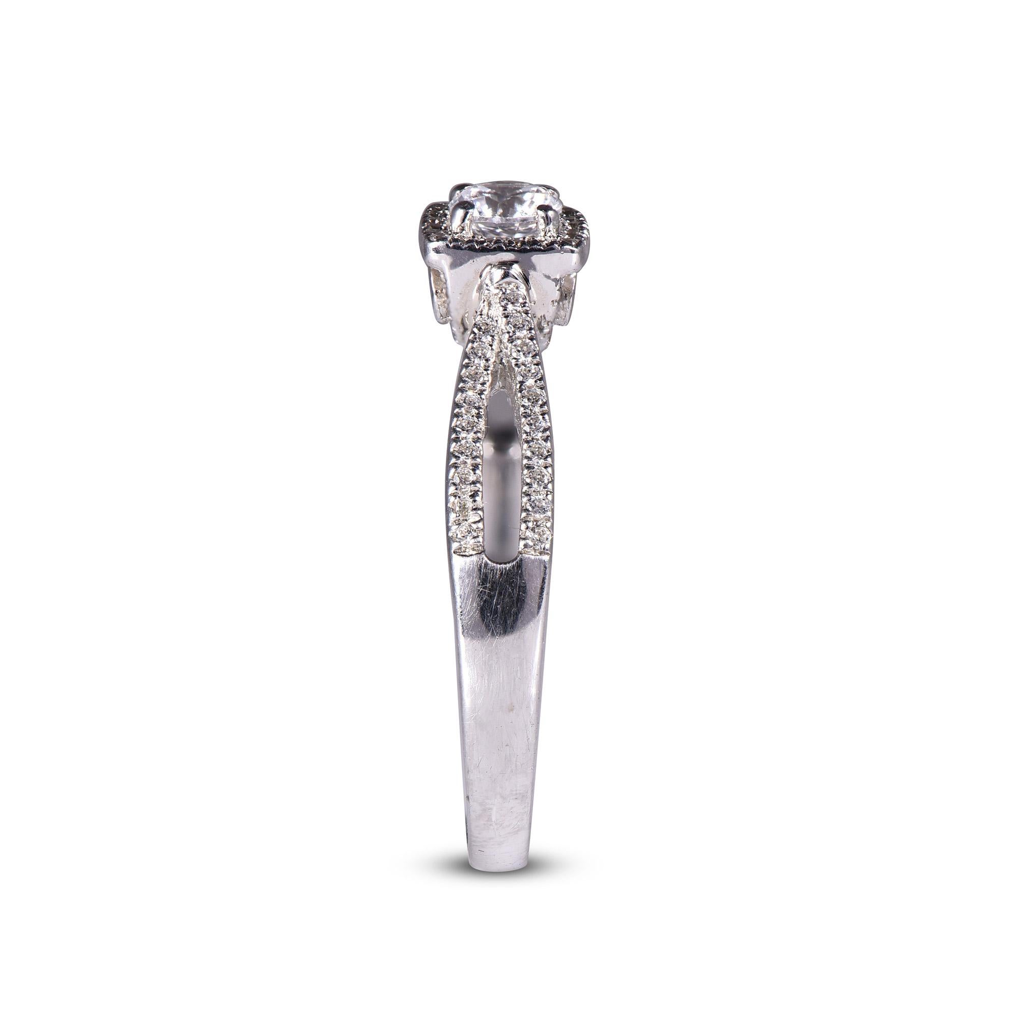 TJD 0,50 Karat Natürlicher Runder Diamant 18K Weißgold Quadratischer Halo Verlobungsring im Zustand „Neu“ im Angebot in New York, NY