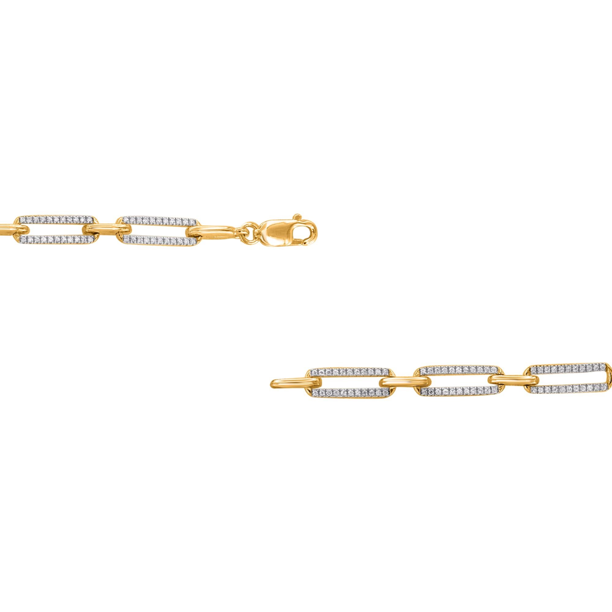 Contemporary TJD 0.50 Carat Natural Round Diamond 18KT Yellow Gold Paper Clip Link Bracelet For Sale