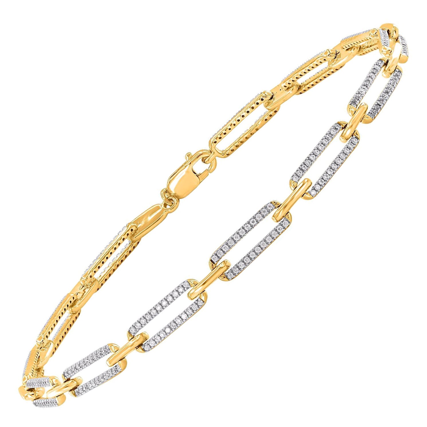 TJD 0.50 Carat Natural Round Diamond 18KT Yellow Gold Paper Clip Link Bracelet en venta