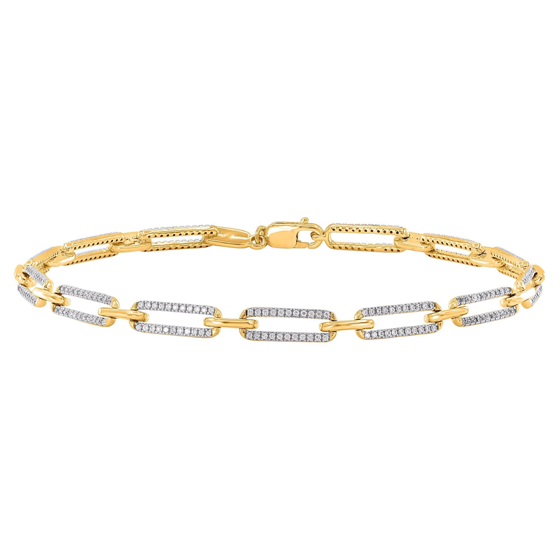 TJD 0,50 Karat natürlicher runder Diamant 18KT Gelbgold Papier-Clip-Gliederarmband