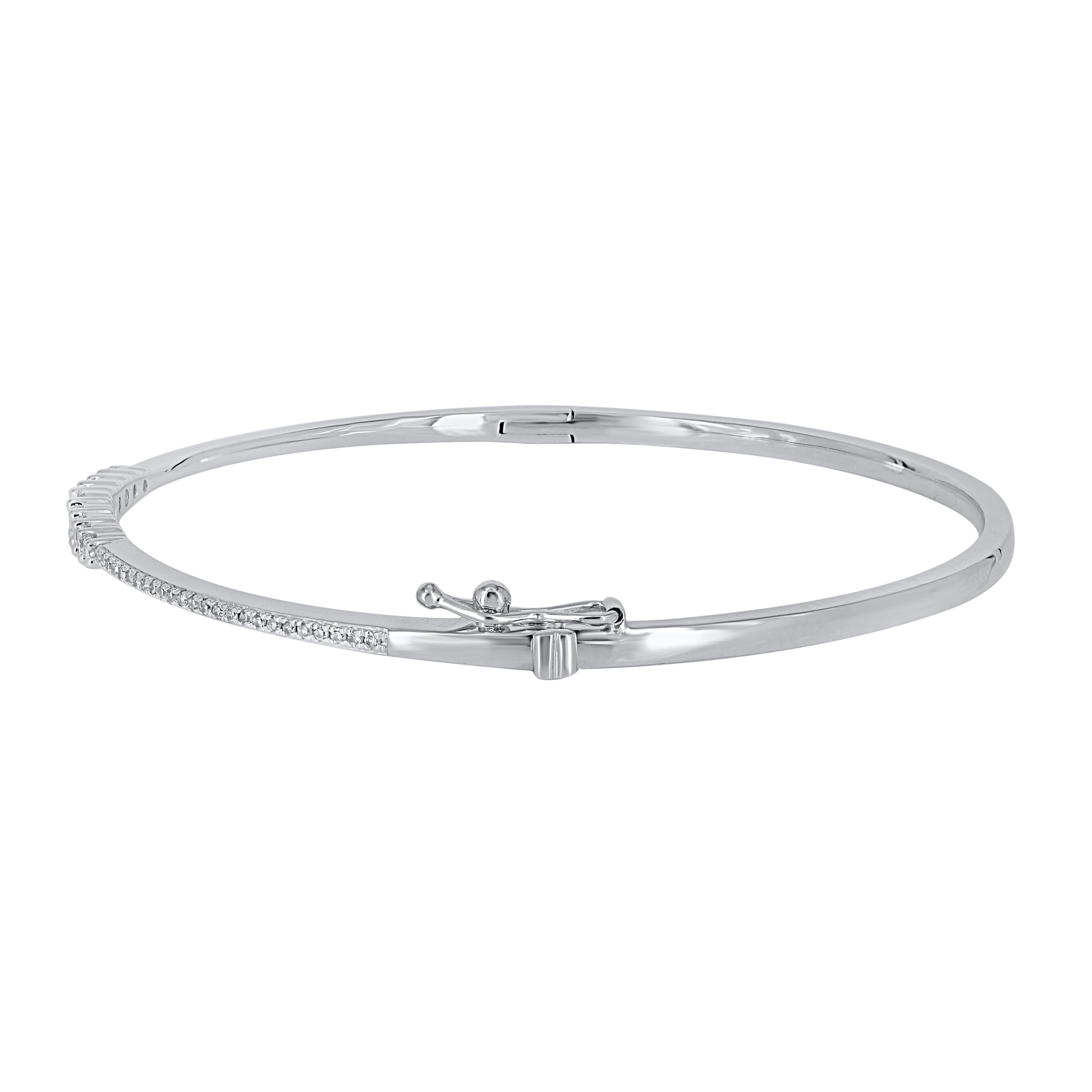 Contemporary TJD 0.50 Carat Natural Round Diamond Bangle Bracelet in 14KT White Gold For Sale