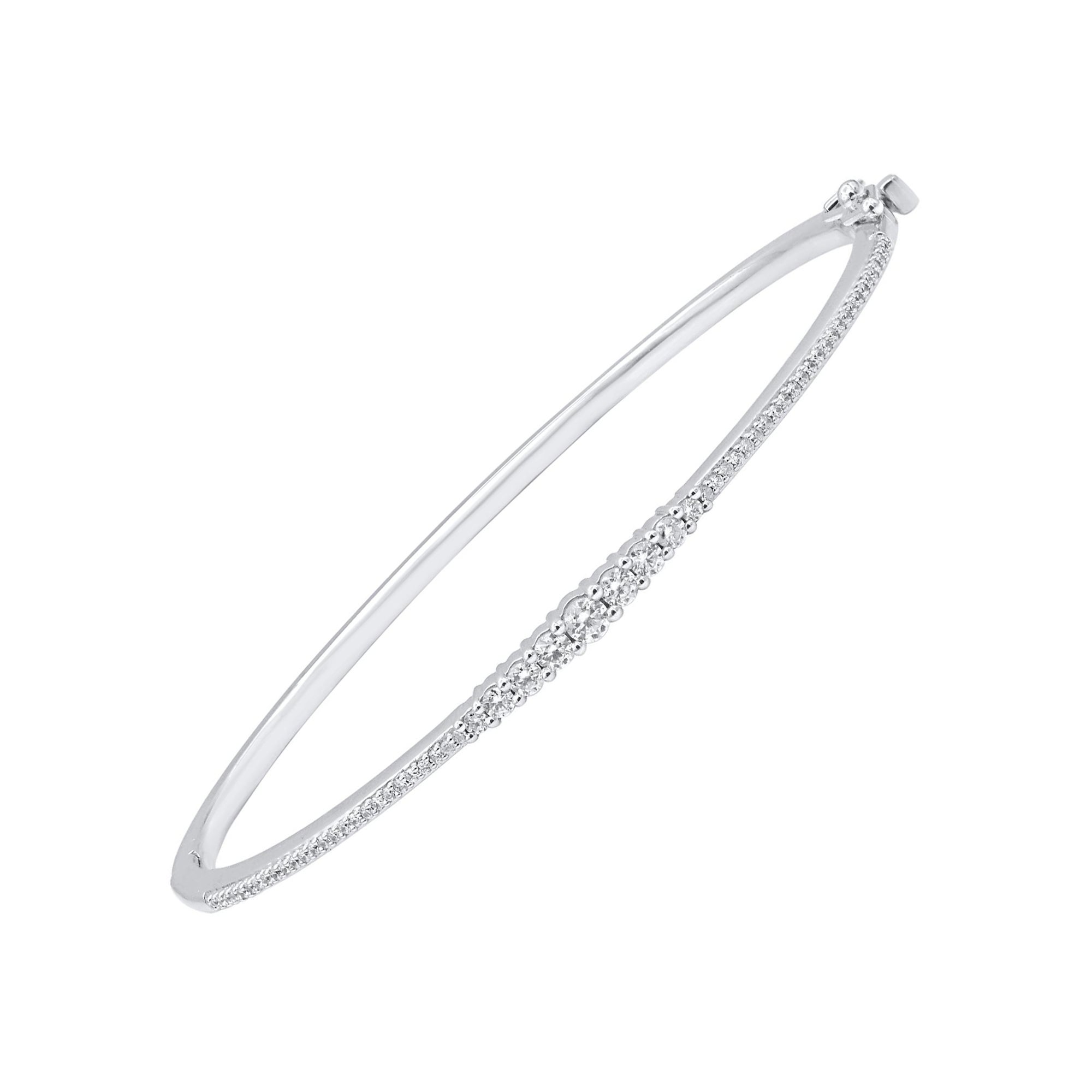 TJD 0.50 Carat Natural Round Diamond Bangle Bracelet in 14KT White Gold