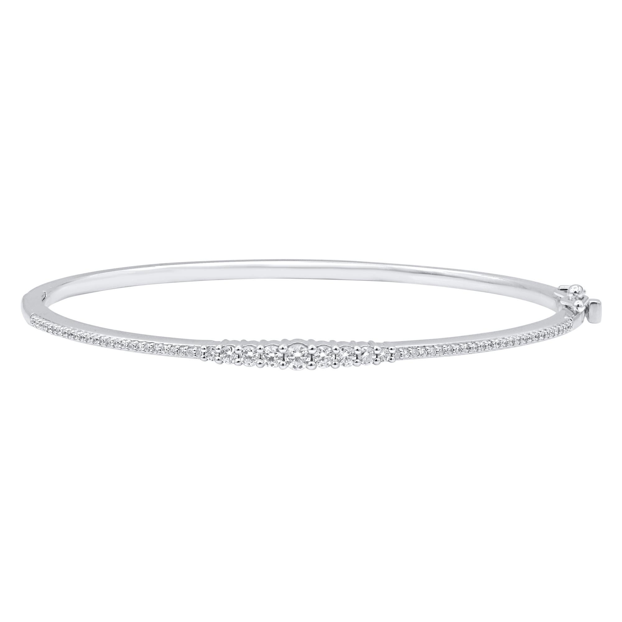 TJD 0.50 Carat Natural Round Diamond Bangle Bracelet in 14KT White Gold