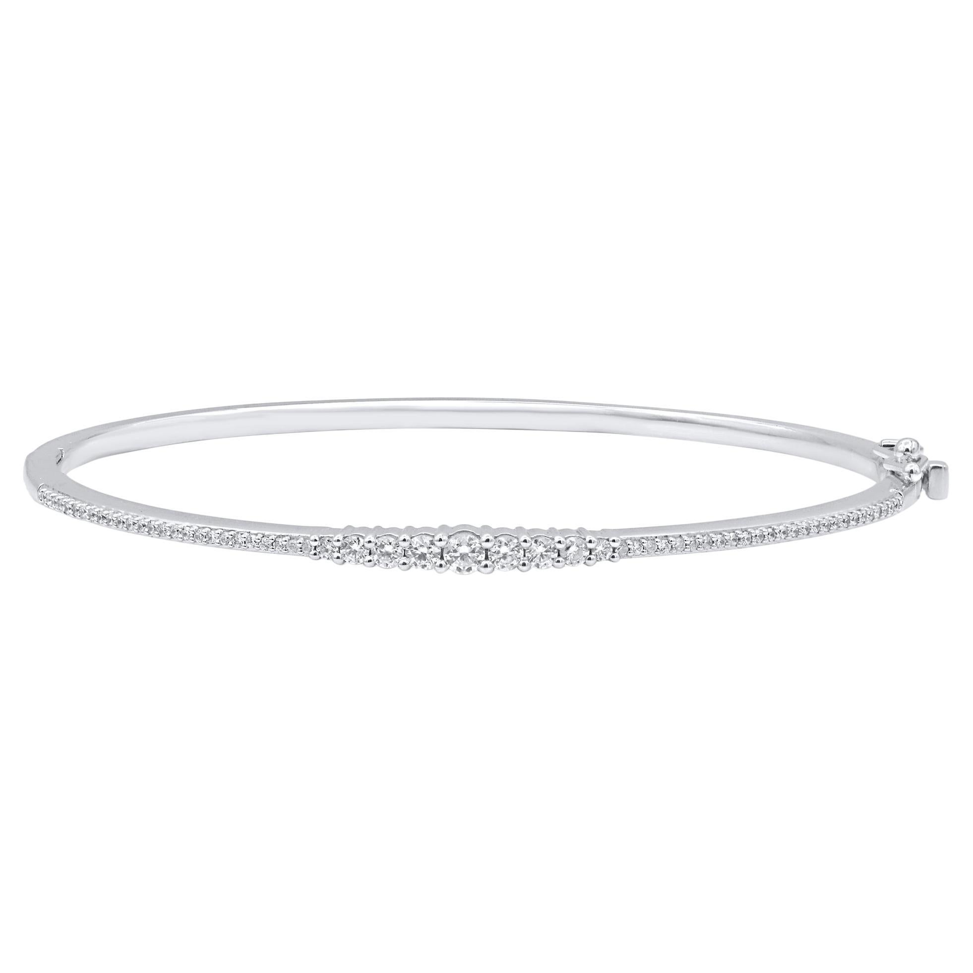 TJD 0.50 Carat Natural Round Diamond Bangle Bracelet in 18KT White Gold For Sale