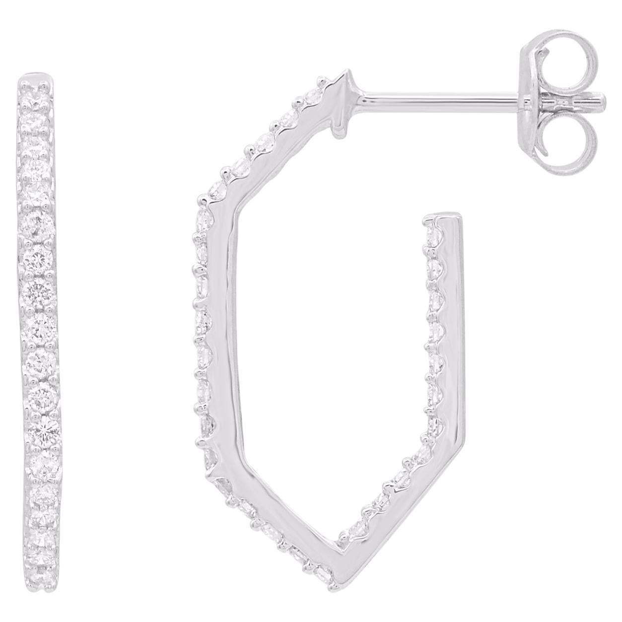 TJD Pendientes de medio aro con diamante redondo natural de 0,50 quilates en oro blanco en venta