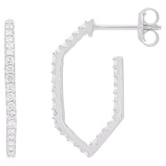 TJD Pendientes de medio aro con diamante redondo natural de 0,50 quilates en oro blanco TJD Pendientes de medio aro con diamante redondo natural de 0,50 quilates en oro blanco