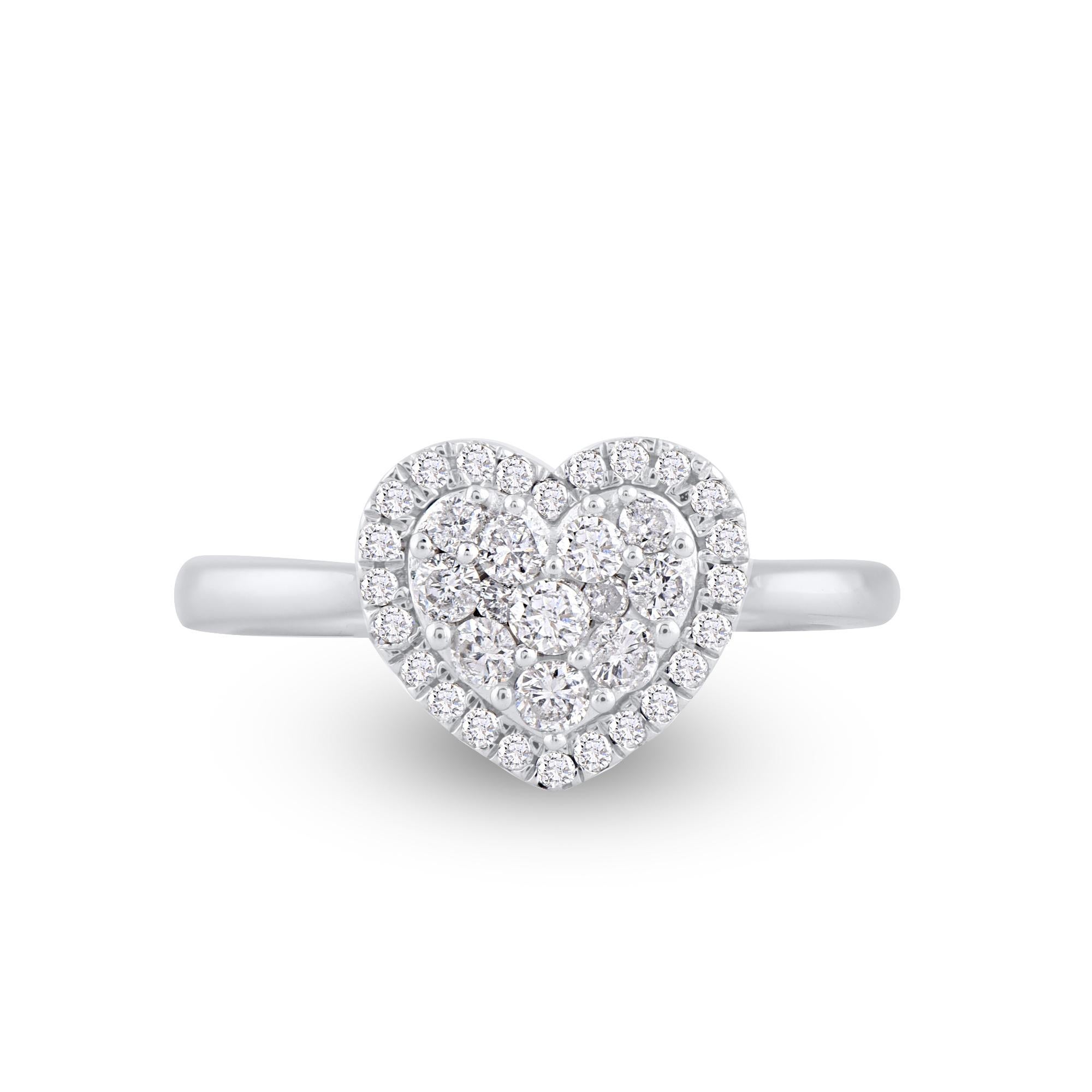 Romantic TJD 0.50 Carat Natural Round Diamond Heart Frame Ring in 14 Karat White Gold For Sale