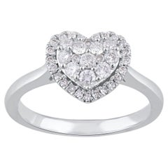 TJD Anillo en forma de corazón con diamantes redondos naturales de 0,50 quilates en oro blanco de 14 quilates