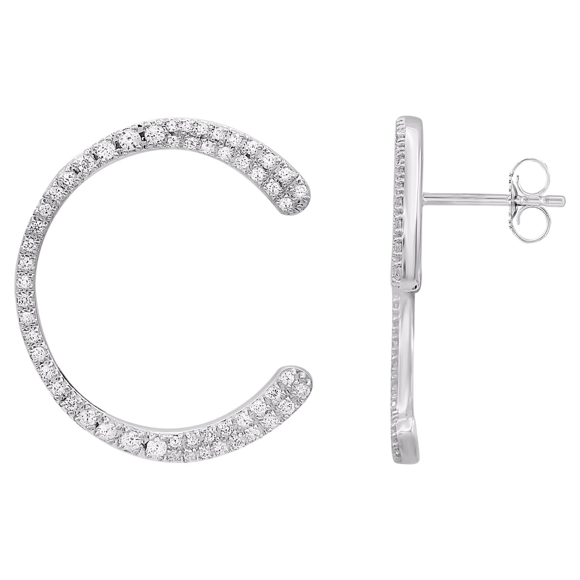 TJD 0.50 Carat Natural Round Diamond Hoop Earrings in 14 Karat White Gold