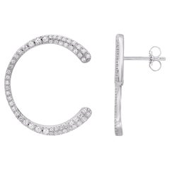TJD 0.50 Carat Natural Round Diamond Hoop Earrings in 14 Karat White Gold