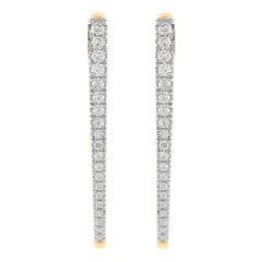 TJD 0.50 Carat Natural Round Diamond 14K Yellow Gold Classic Hoop Earrings
