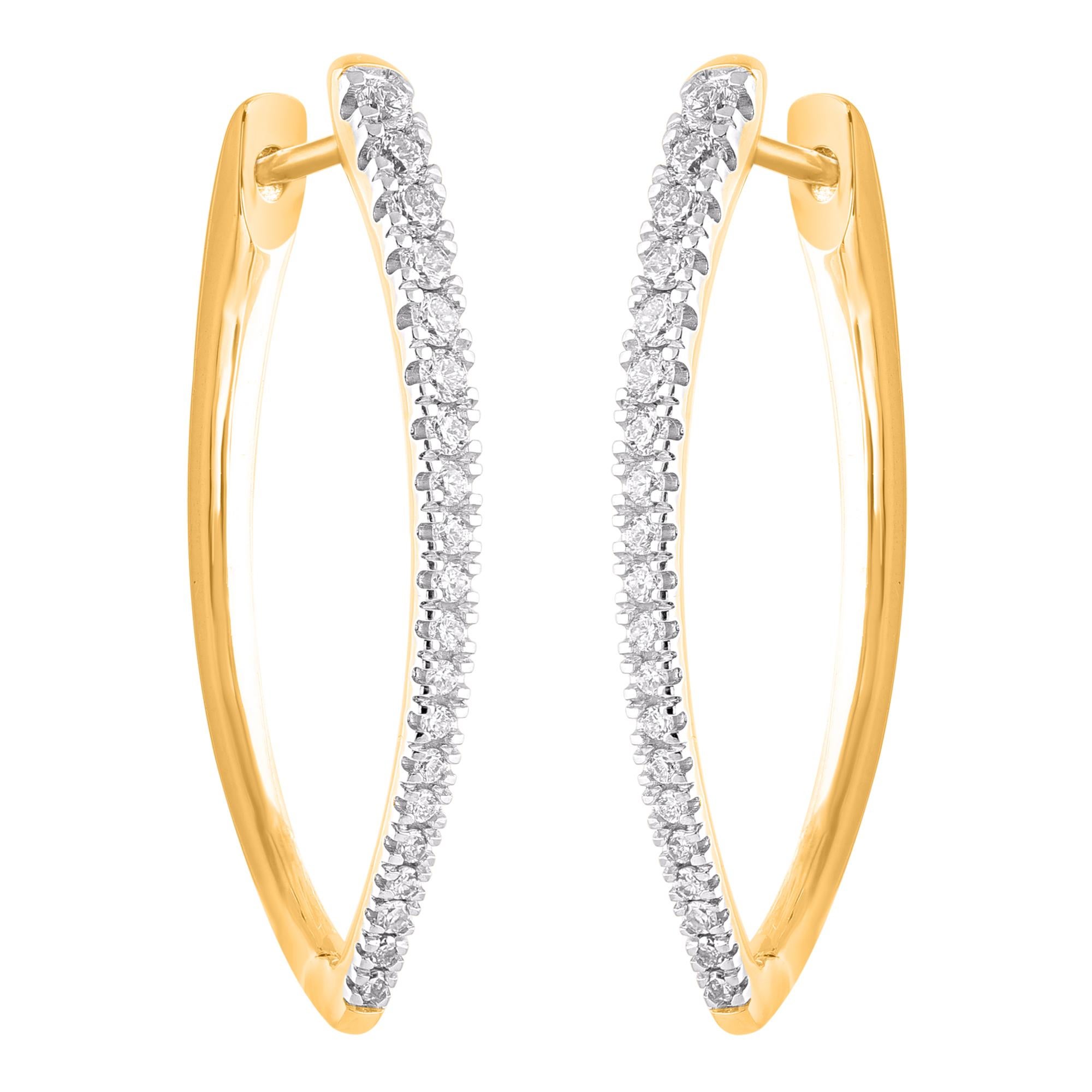 Art déco Créoles en or jaune 14 carats avec diamants ronds naturels de 0,50 carat TJD en vente