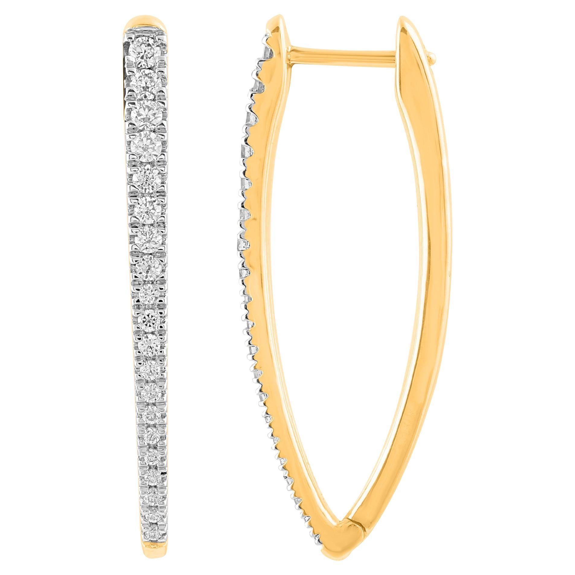 TJD 0.50 Carat Natural Round Diamond Hoop Earrings in 14KT Yellow Gold