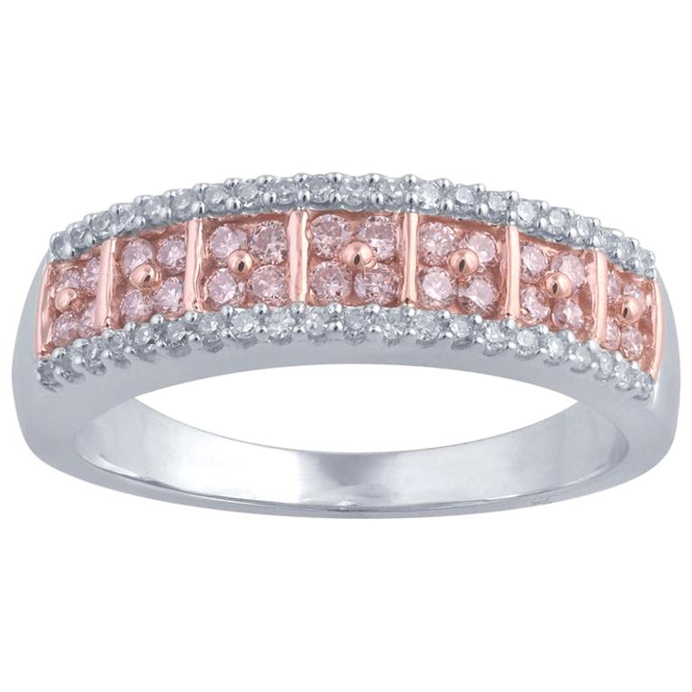 TJD 0.50 Ct Nat. Pink Rosé & White Diamond 18Kt 2-Tone Channel Set Wedding Band