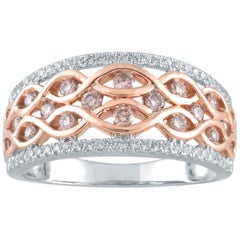 Used TJD 1/2Carat Nat. Pink Rosé/White Diamond 18K White Gold Crisscross Wedding Band