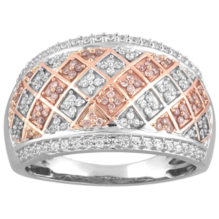 TJD 0.50 Carat Nat. Pink Rosé & White Diamond 18 Kt White Gold Wedding Band Ring