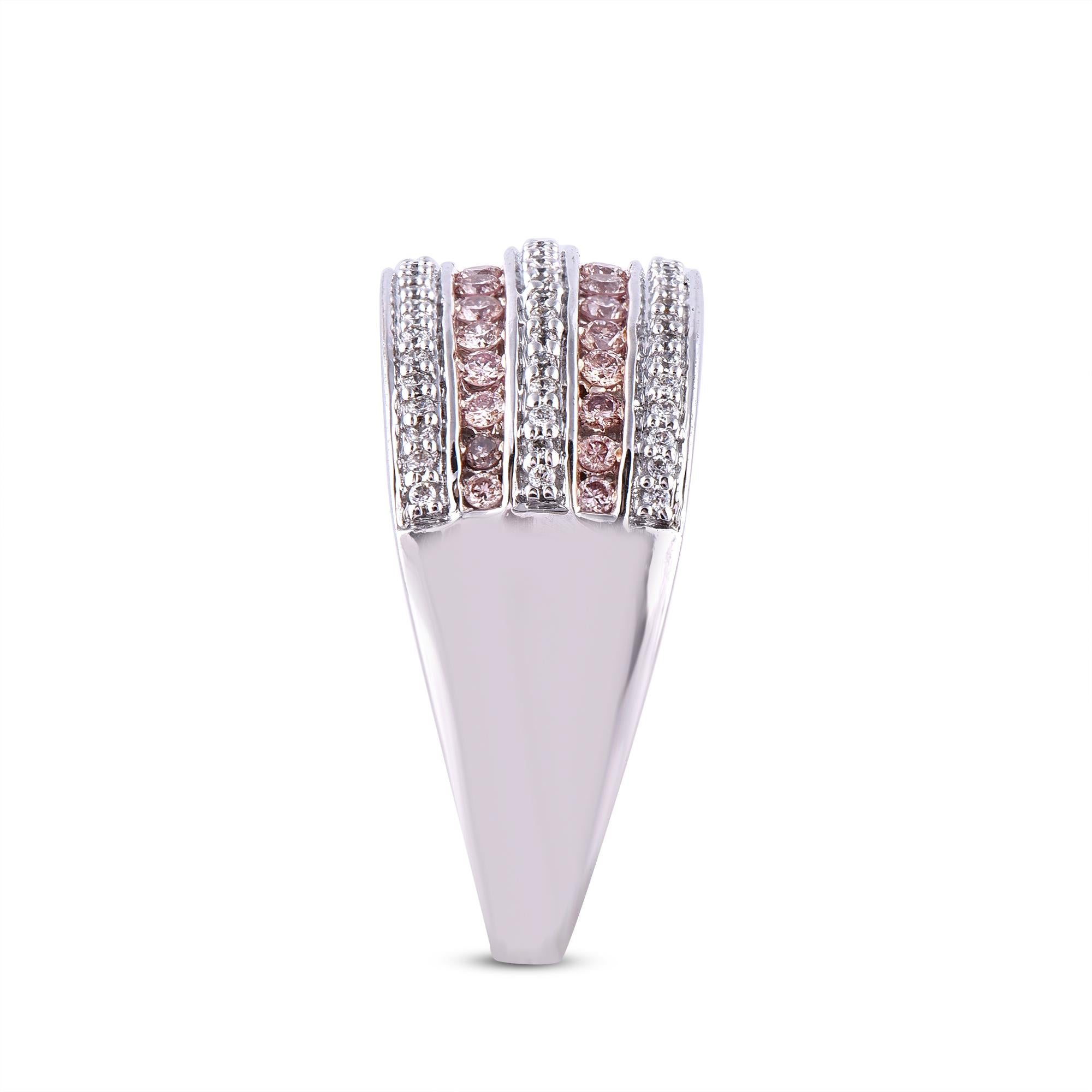 TJD 0,50 Ct Nat. Alliance à plusieurs rangées de diamants roses rosés et blancs en or blanc 18 carats Neuf - En vente à New York, NY