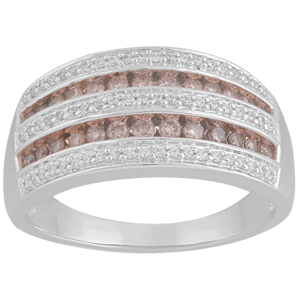 TJD 0.50 Ct Nat. Pink Rosé & White Diamond 18K White Gold Multi-Row Wedding Band For Sale