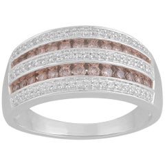 TJD 0.50 Ct Nat. Pink Rosé & White Diamond 18K White Gold Multi-Row Wedding Band