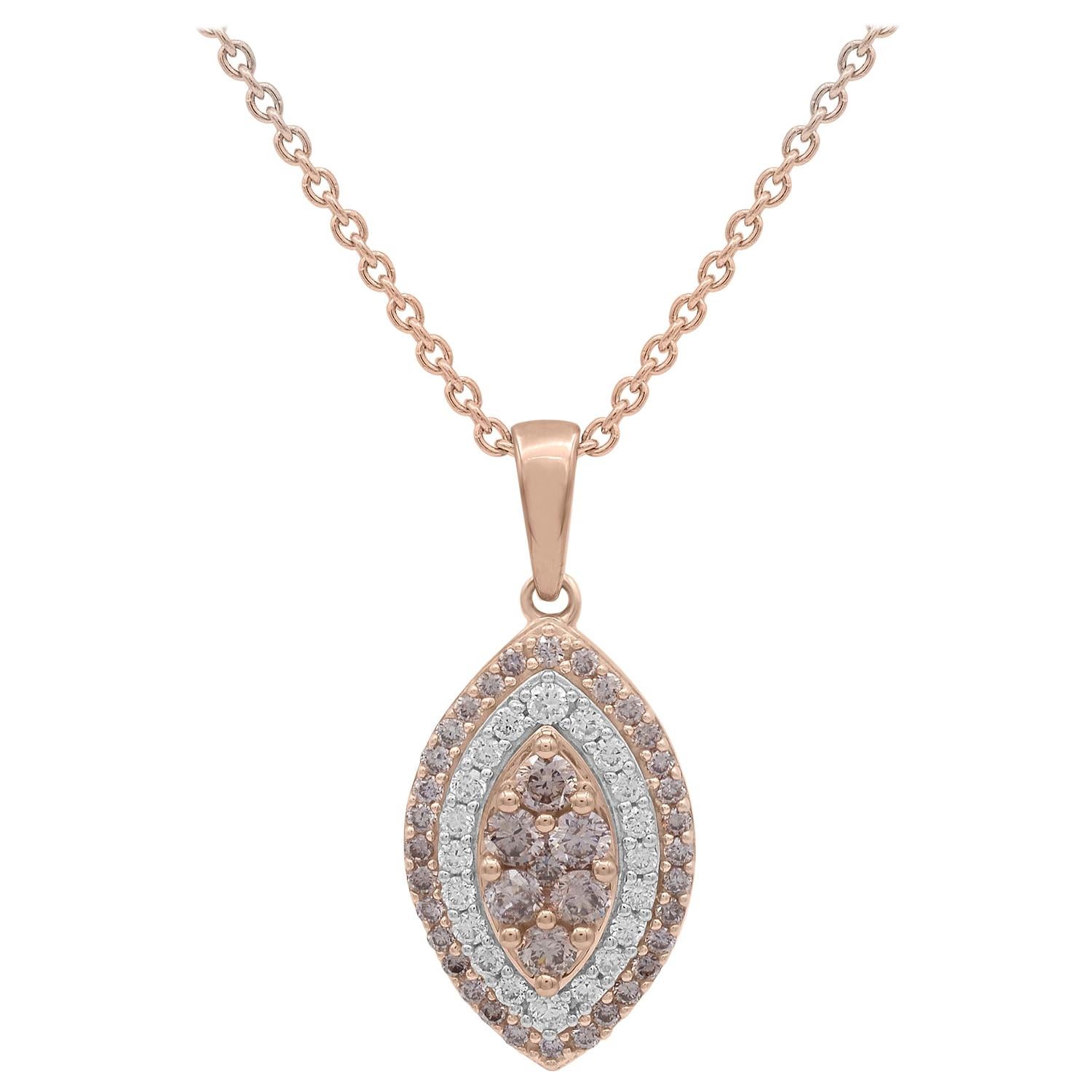 TJD 0.50Ct Nat. Pink Rosé & White Diamond 18Kt Rose Gold Marquise Shape Pendant For Sale