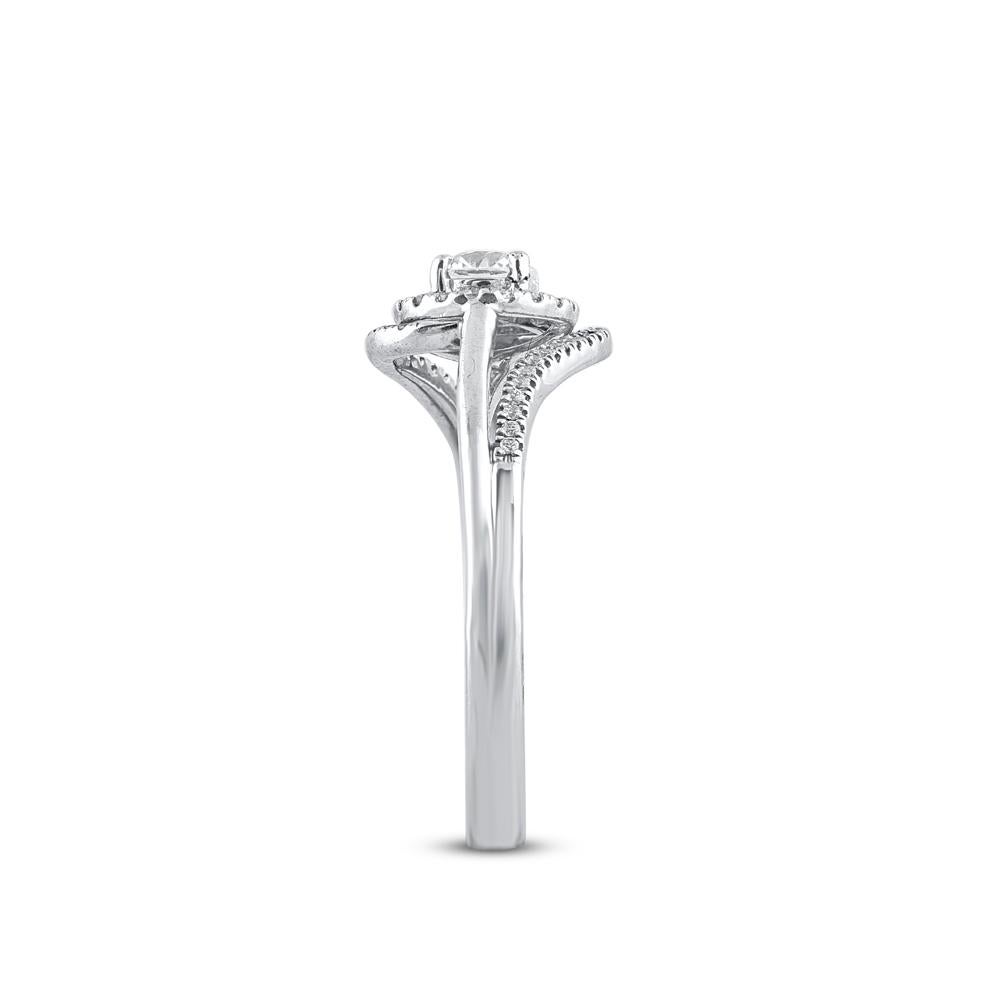 Women's TJD 0.50 Carat Round Diamond 18 Karat White Gold Curve Shank Engagement Ring For Sale