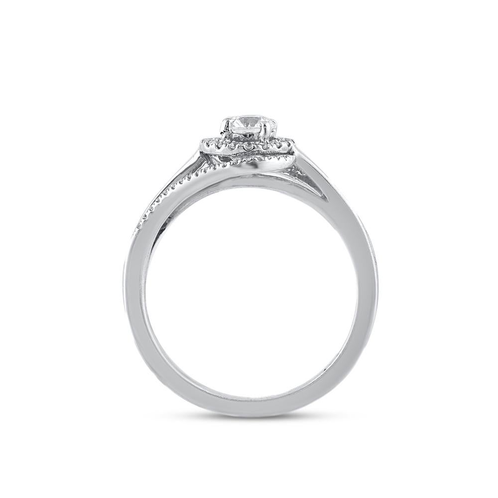 TJD 0.50 Carat Round Diamond 18 Karat White Gold Curve Shank Engagement Ring For Sale 1